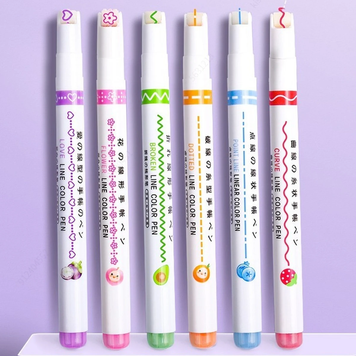 Juego de 6-24 unidades de rotulador resaltador con forma de línea de flores, marcador de delineador curvo con punta de rodillo, papelería Kawaii, suministros escolares y de oficina