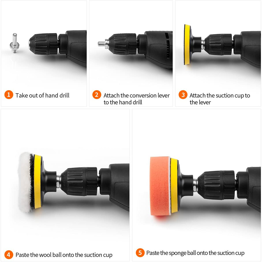 Xe Waxing Miếng Bọt Biển Pad Đánh Bóng Kit Auto Chi Tiết Giấy Nhám Buffing Chà Nhám Đĩa Đánh Bóng Khoan Adapter Đèn Pha Phục Hồi