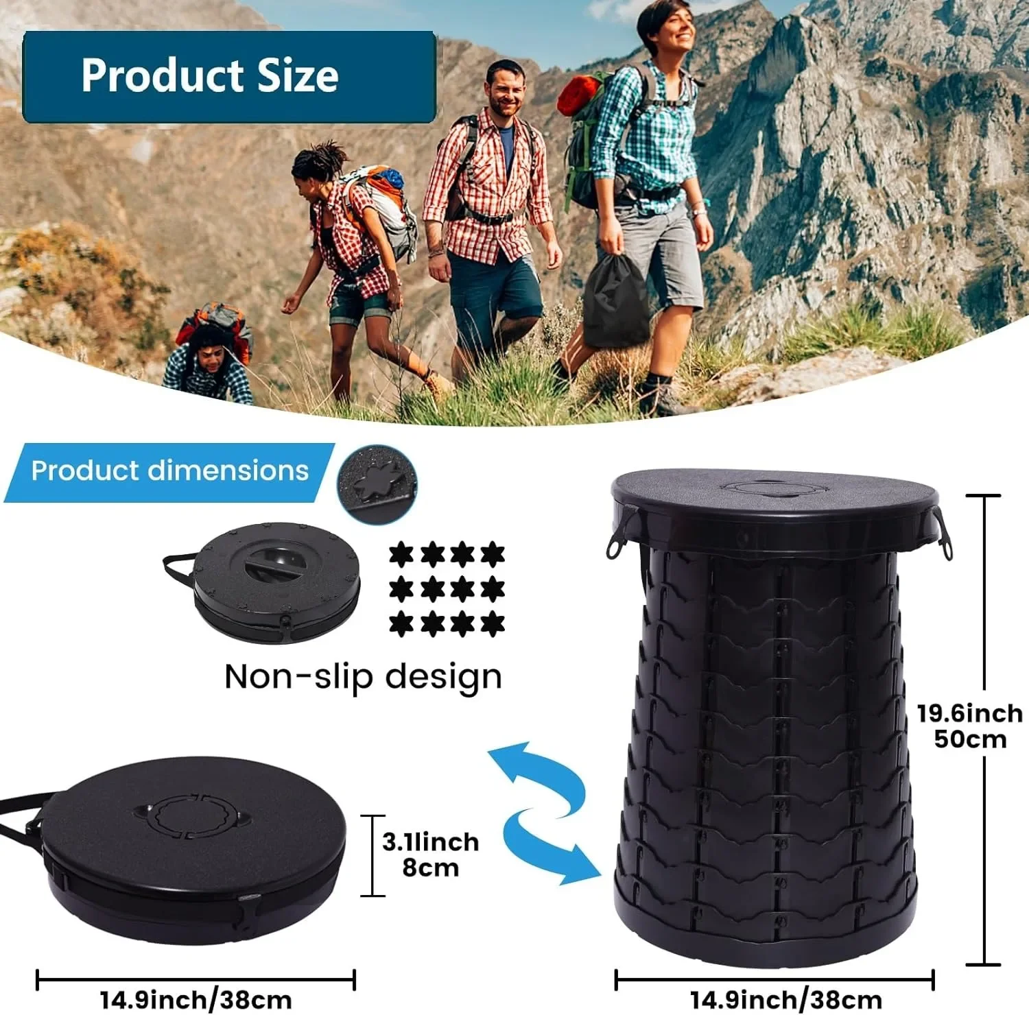 Upgrade Retractable Portable Toilet for Camping, 50CM/19.7" Height Adjustable Foldable Camping Toilet with Lid for Travel &Car