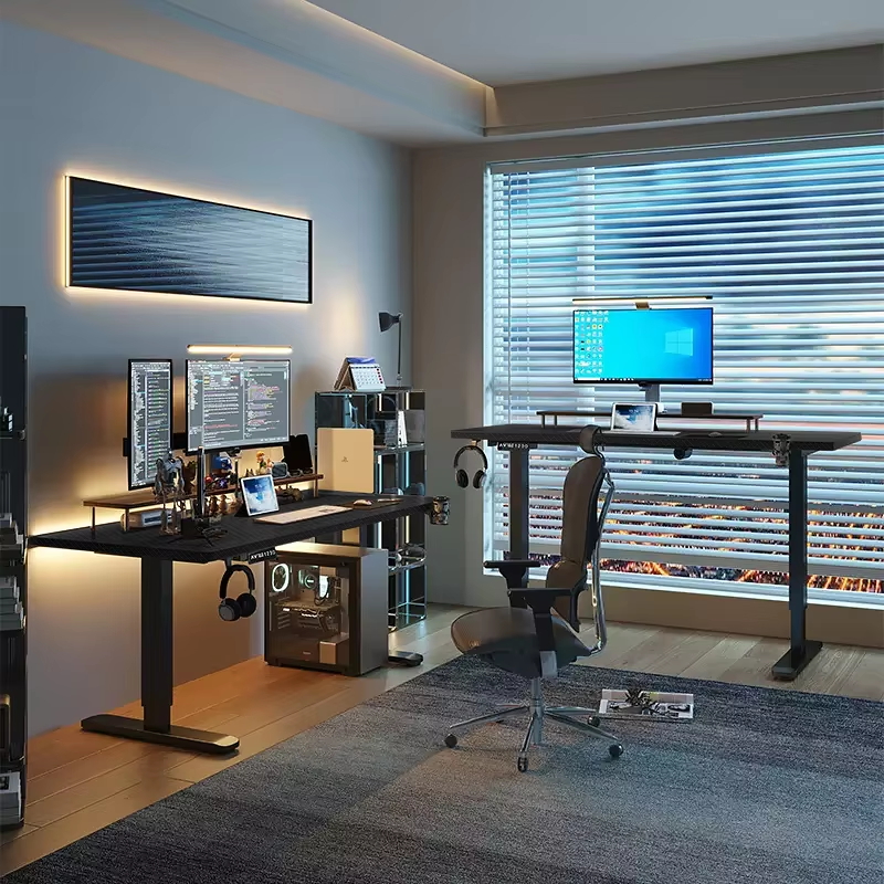 Electric Stand Up Desk Workstation Whole-Piece Desktop Ergonomic Height Adjustable Standing Desk With Cup and headphone holder