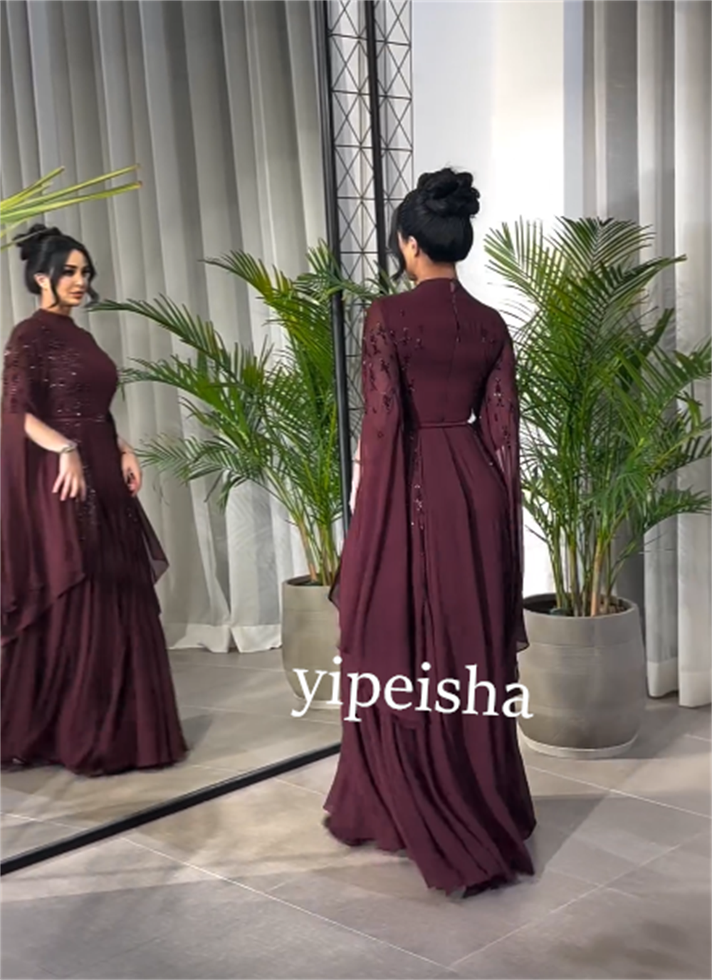 Jersey personalizado rebordear drapeado Navidad una línea de cuello alto vestido de ocasión a medida vestidos largos