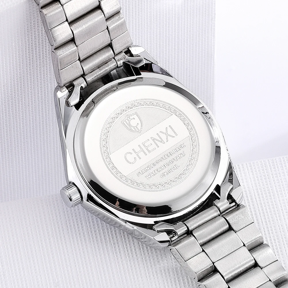 CHENXI 021B นาฬิกาผู้หญิงออกแบบสแตนเลสหรูหราผู้หญิงนาฬิกาข้อมือควอตซ์ Rhinestone Dial นาฬิกาสําหรับสุภาพสตรี