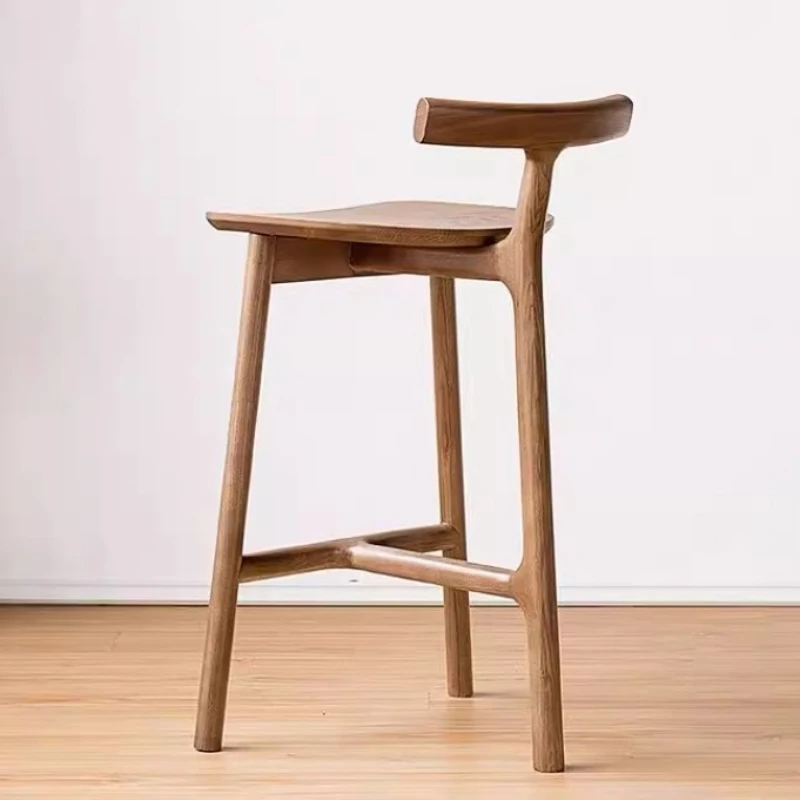 Nordic เก้าอี้บาร์ไม้ Modern Elegant เก้าอี้บาร์ Log สีภายในสูงสตูลตกแต่งบาร์เก้าอี้พนักพิง