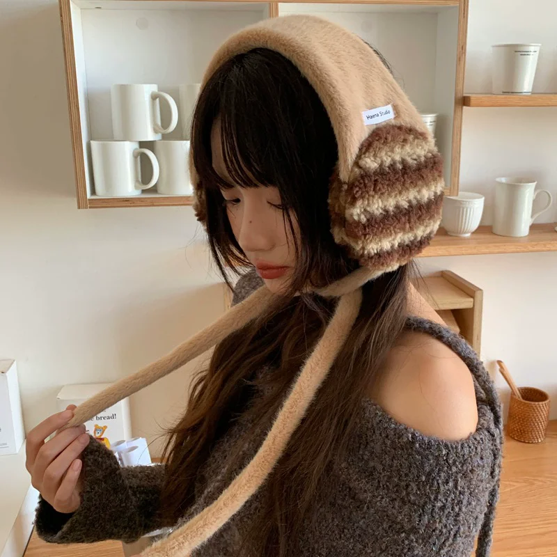 Cache-oreilles coréen en peluche tricoté à la main pour femmes, rose doux, voyage d'automne et d'hiver pour garder au chaud et polyvalent, accessoires pour cheveux
