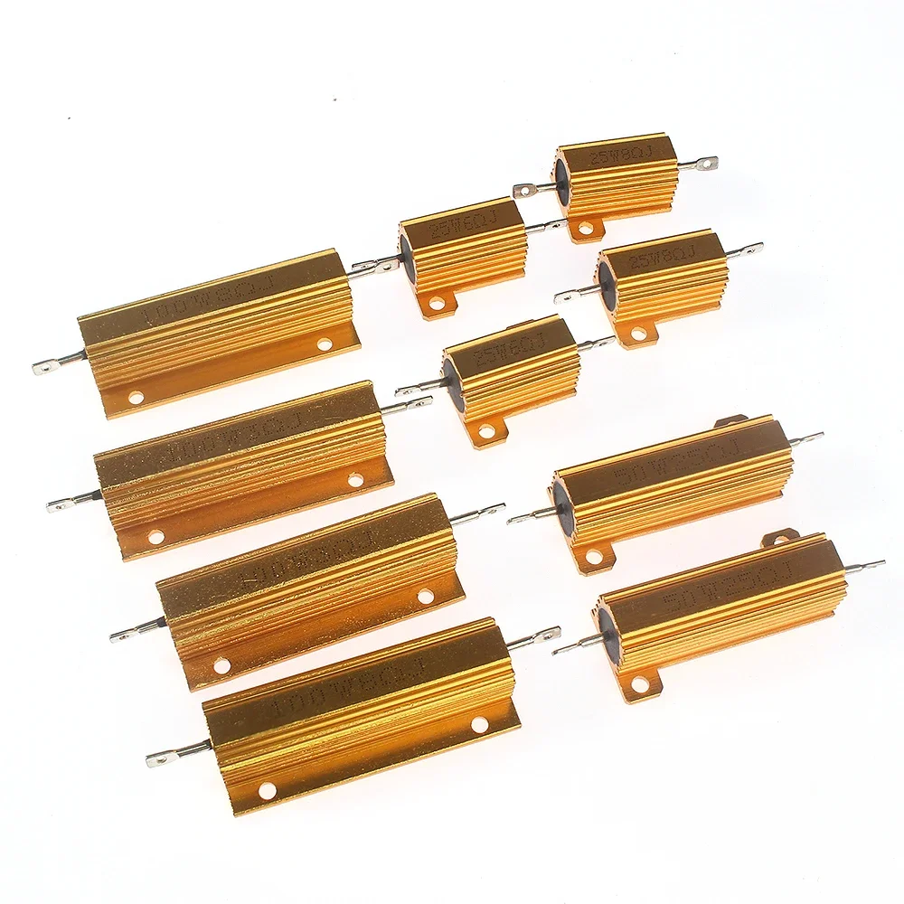 2 uds 10W 25W 50W 100W potencia de aluminio 0,1 ~ 1K ohm carcasa de Metal resistencia bobinada resistencia de carga 0,1ohm 3ohm 50ohm