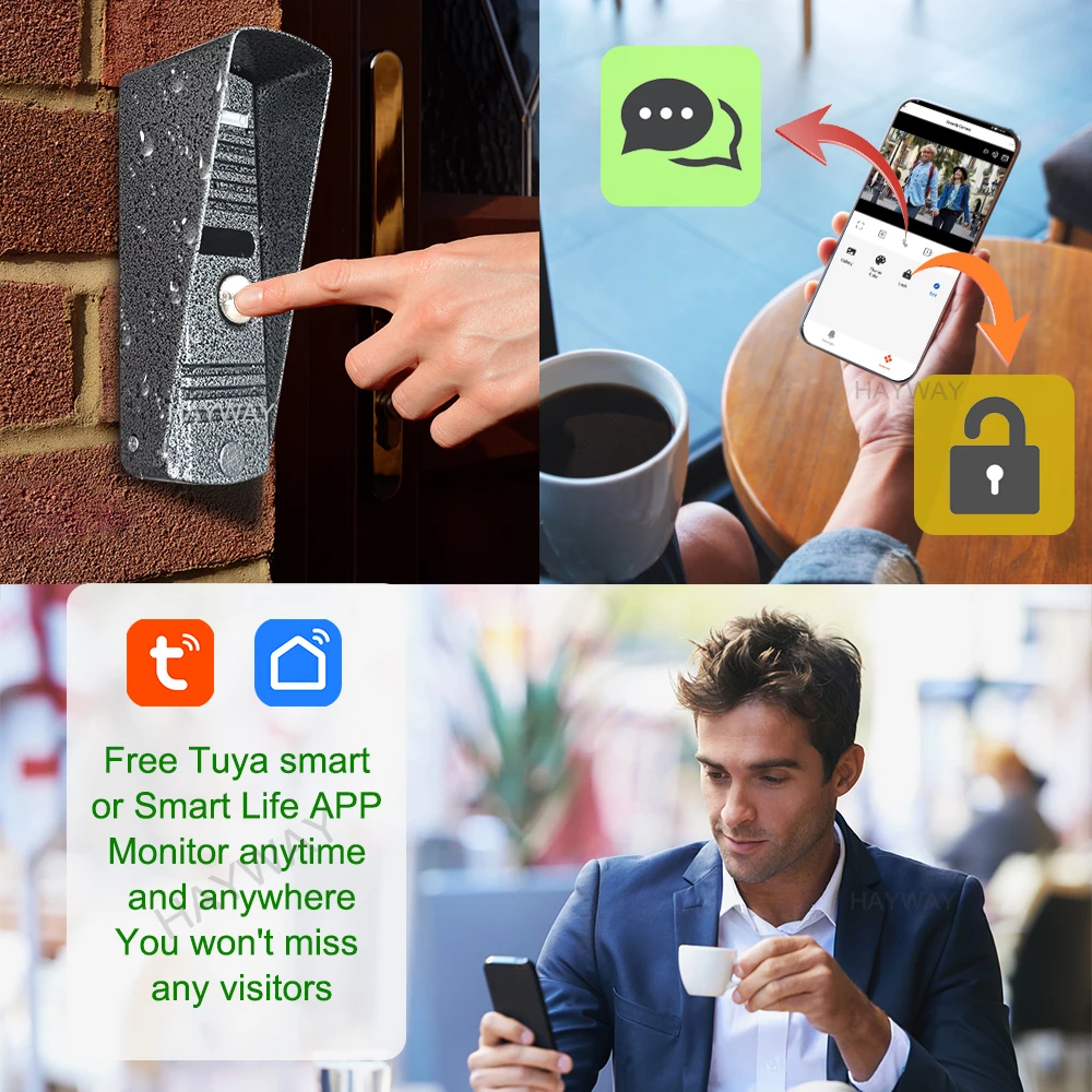 Hayway-videoportero inteligente Tuya, sistema de videoportero con WIFI, 1080P, timbre, cámara, pantalla táctil completa, detección de movimiento, 10 pulgadas