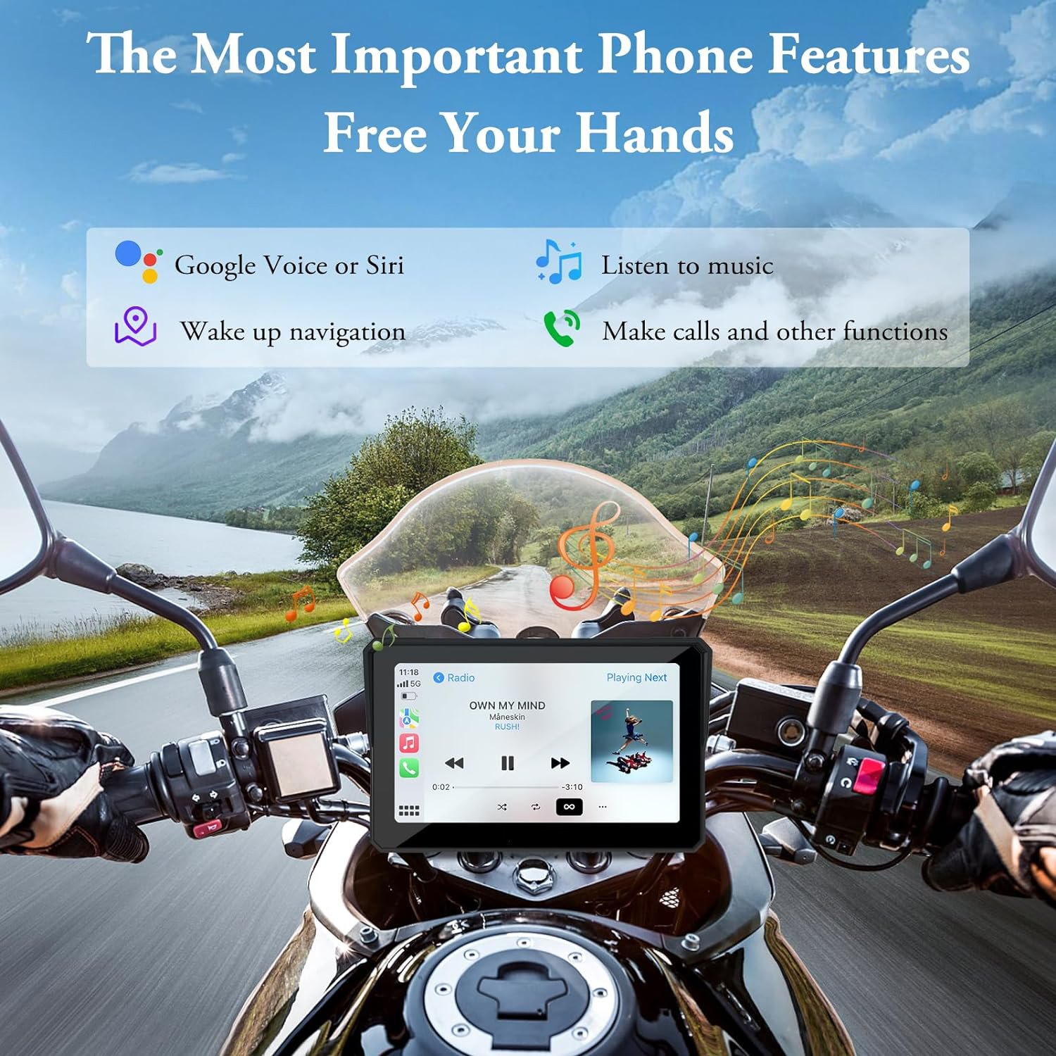 5 "インチオートバイポータブルナビゲーション GPS ワイヤレス Carplay Android 自動表示画面 IPX7 防水モトモニター WIFI