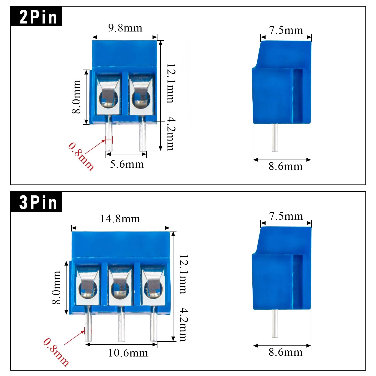 50 pz 5mm PCB Terminali A Vite 2pin e 3pin Montaggio Morsettiera A Vite Connettore Per Circuito