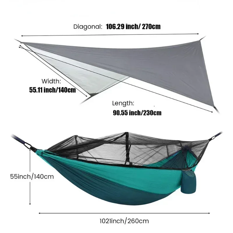 Amaca da campeggio doppia da esterno 260x140 cm con zanzariera e telo antipioggia Amache da paracadute leggere per escursioni in viaggio