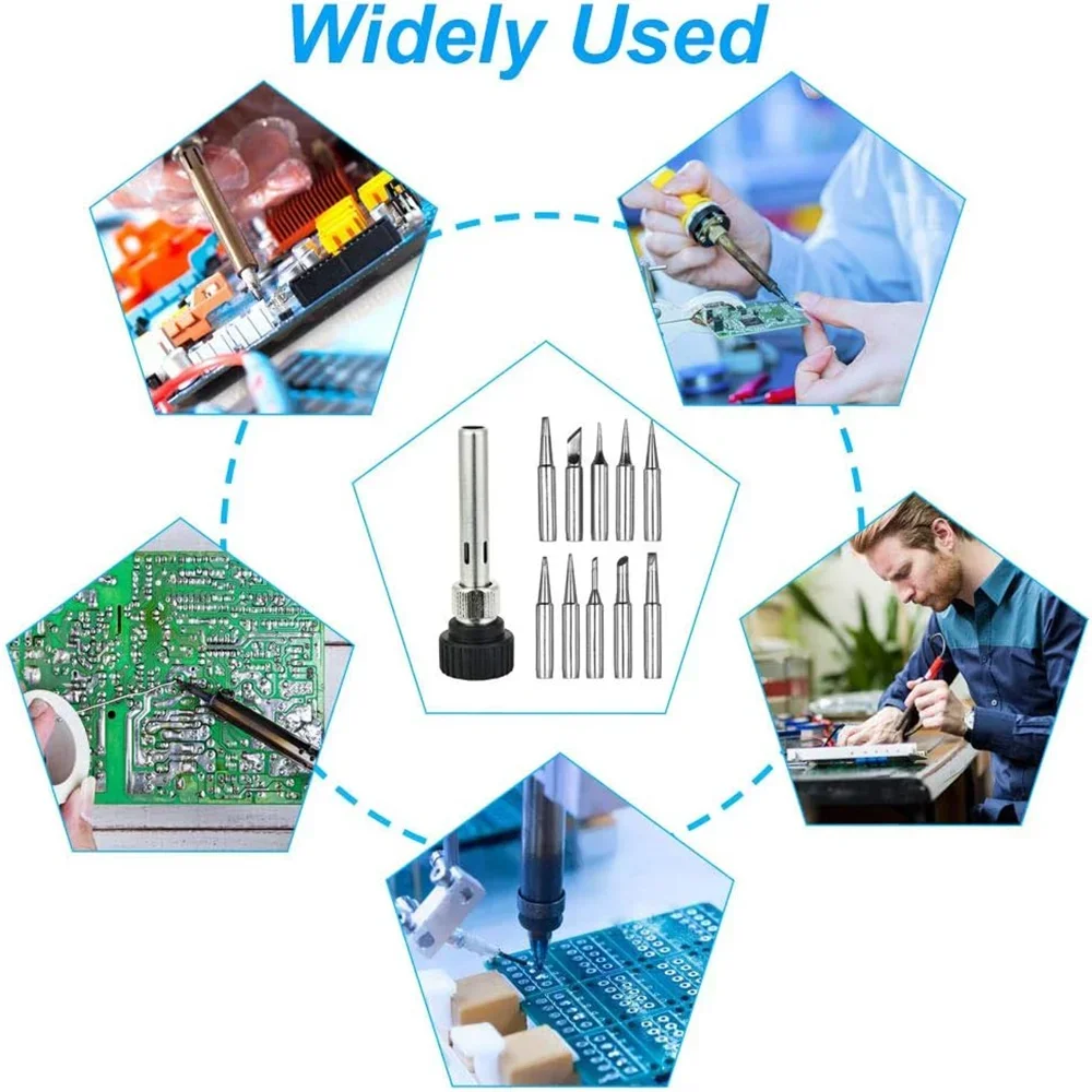 ‌11-Piece 900M Lead-Free Solder Iron Tips with Replaceable Cores & Sleeves - Compatible with Soldering Stations‌