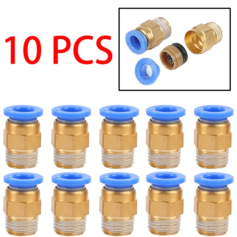 10 Uds conector de aire neumático montaje PC 4mm 6mm 8mm 10mm 12mm rosca 1/4 "1/8" 3/8 1/2 accesorios de manguera conectores rápidos de tubería