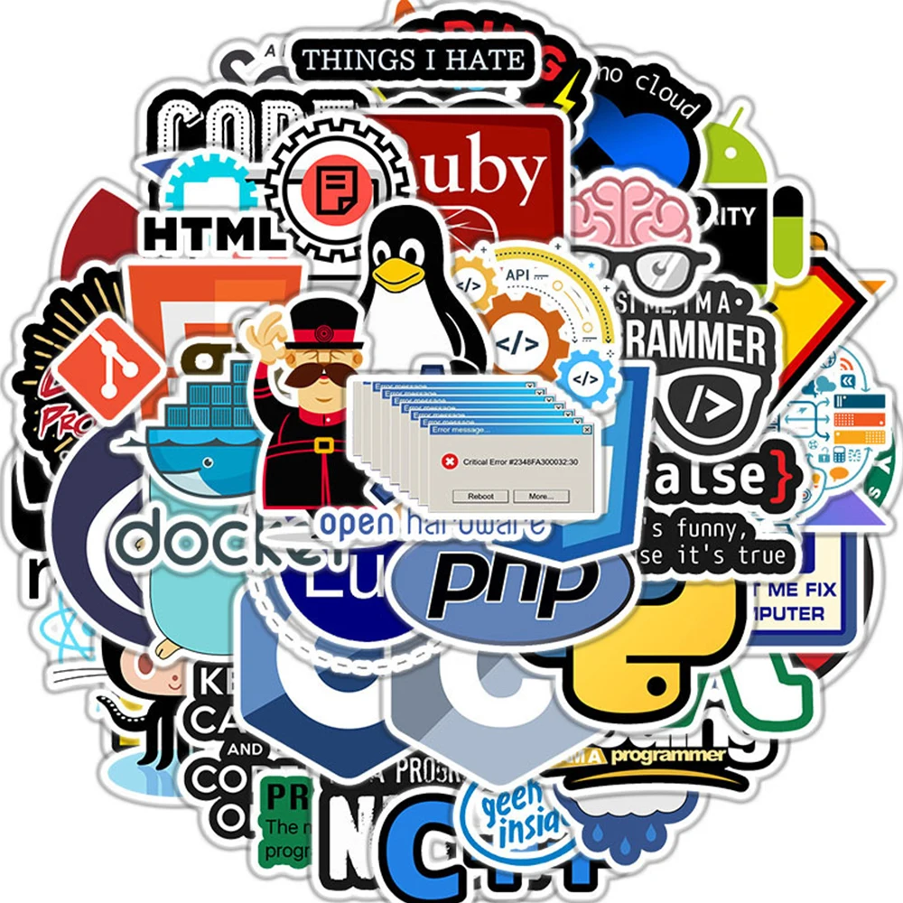 10/30/50pcs adesivi di programmazione Geek Python Java Internet php Docker Html Bitcoin decalcomanie in vinile adesivo per telefono portatile per giocattolo per bambini