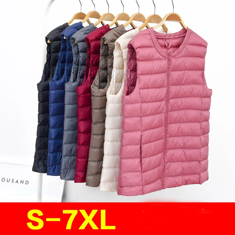 Herbst Winter Frauen Ultra Licht Dünne Ente Unten Weste Sleeveless Oansatz Zipper Weste Winddicht Puffer Weibliche Stepp Jacken
