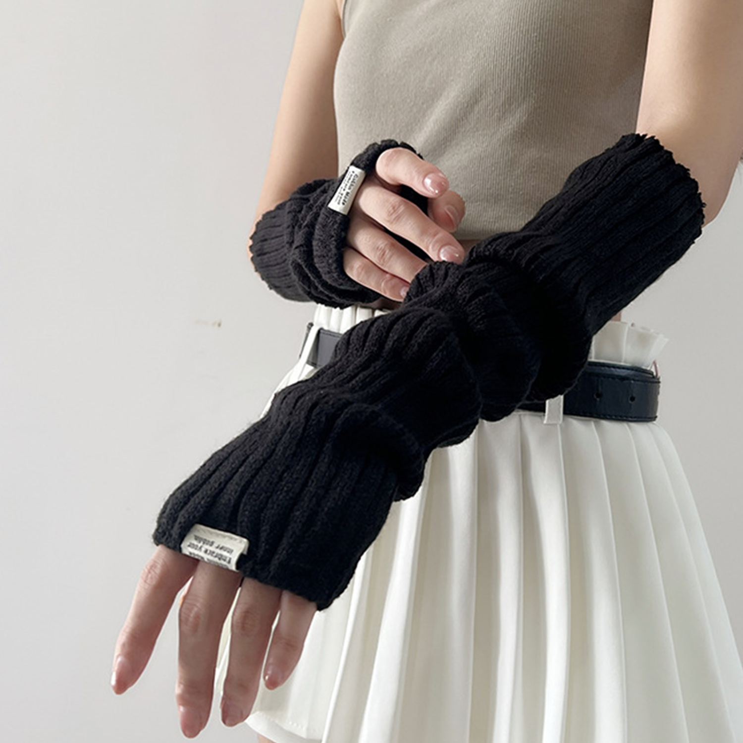 Women Long Fingerless Gloves Knitted Female Glove Lolita Sweet Mitten Winter Warmer Long Arm Sleeve Girls Punk Gothic Gloves