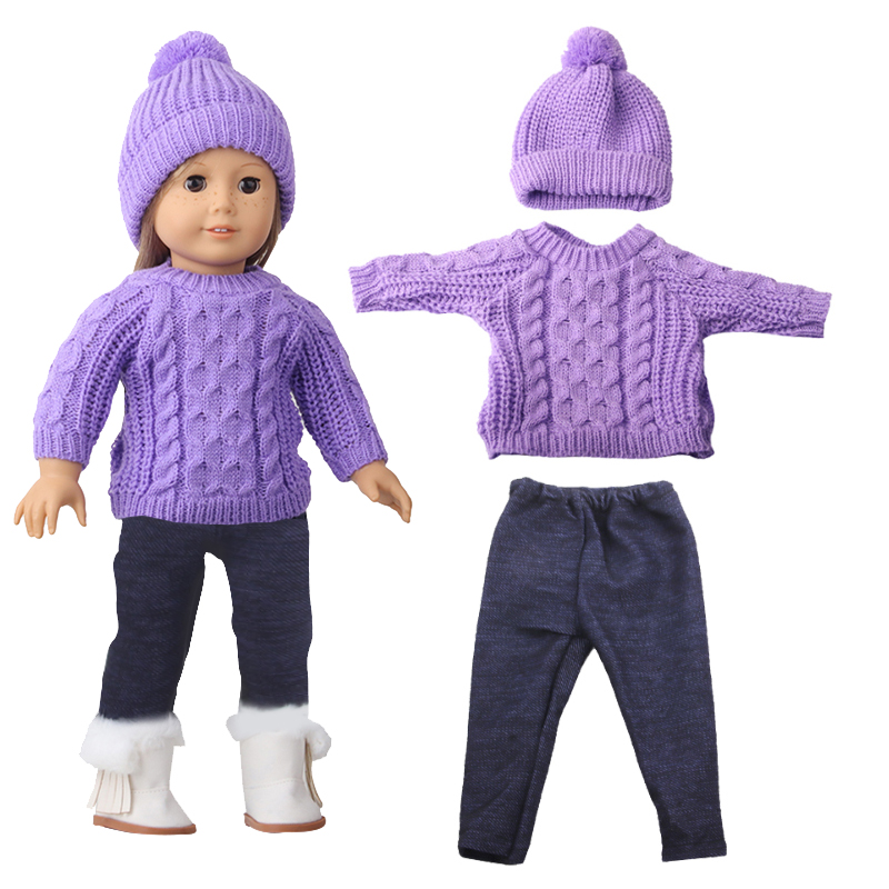 Комплект одежды для кукол 18 дюймов, американские куклы, свитер + шапка + штаны, костюм, наряд для новорожденных 43 см, кукла Rosia Girl