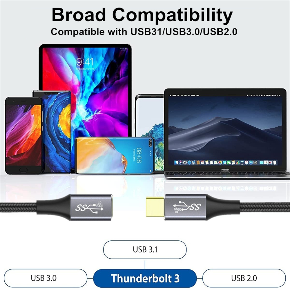 Удлинительный кабель USB C 3.1 Gen2 10 Гбит/с Тип C к C PD 100 Вт QC4.0 3.0 5A Кабель для быстрой зарядки для MacBook Pro 4k 60 Гц Видеокабель