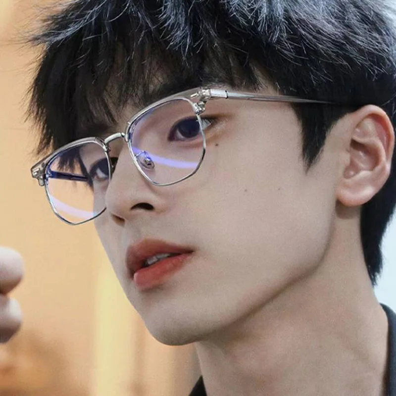 Gafas lisas cuadradas unisex de moda para hombres y mujeres, gafas con montura metálica, gafas poligonales, gafas de protección contra luz azul negras suaves
