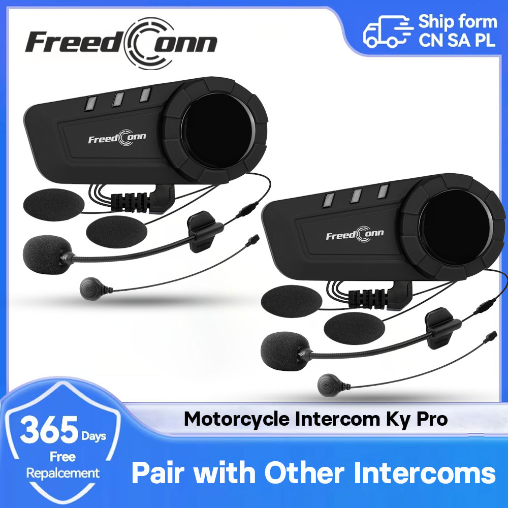 Freedconn Ky pro Мотоциклетный шлем Домофон Шлем Bluetooth-гарнитуры Громкая связь Коммуникатор До 6 гонщиков Переговорное FM-радио
