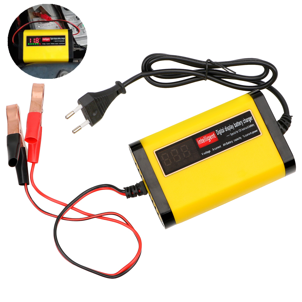 ポータブル 12V 車の充電器 Lcd ディスプレイ高速充電アダプタ EU プラグ DC13.8V 2A ドライウェット AGM ゲル鉛酸バッテリー充電