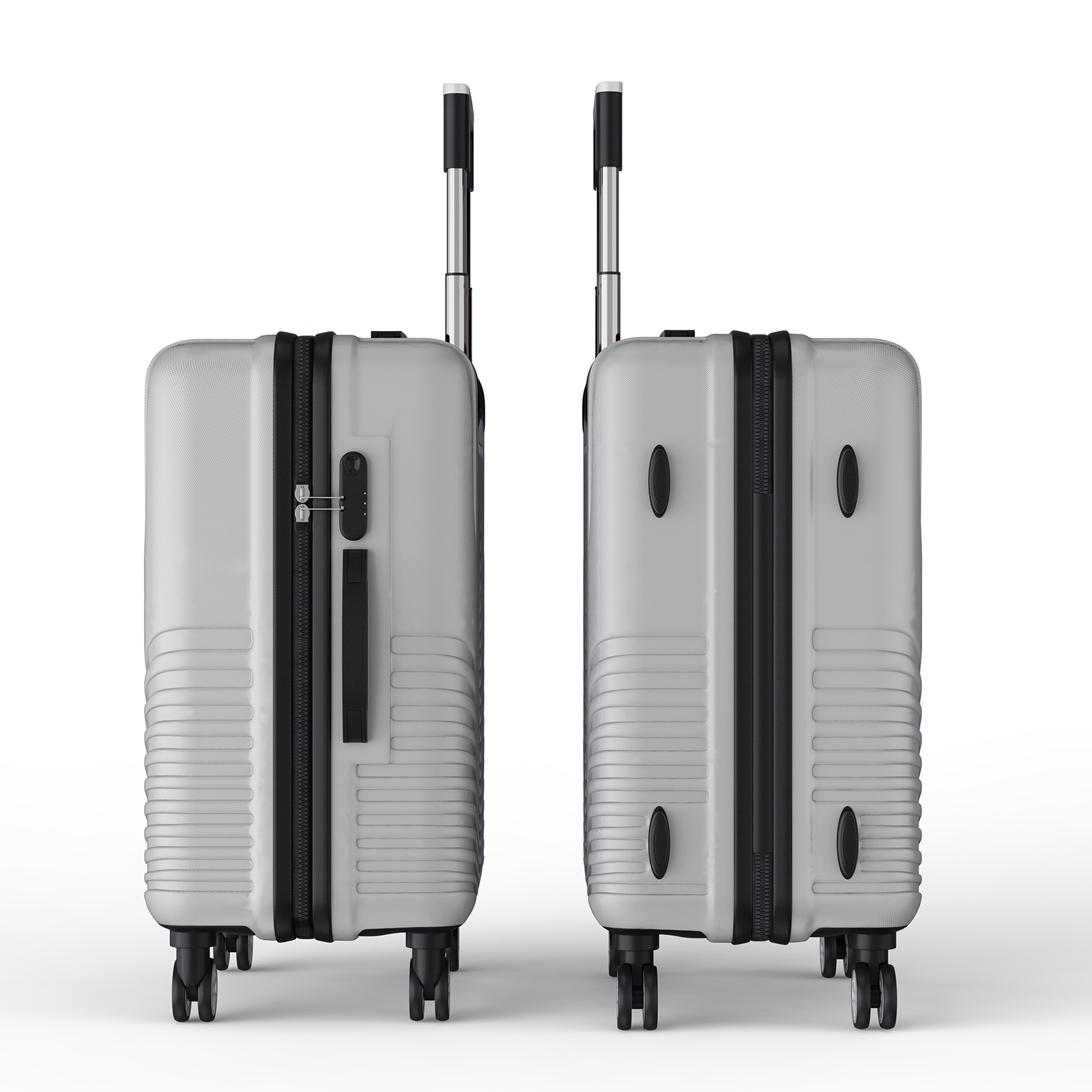 Conjunto Comanlai de 3 malas com trava TSA e rodas universais, bagagem de mão de viagem ABS com suporte de carga portátil, prata
