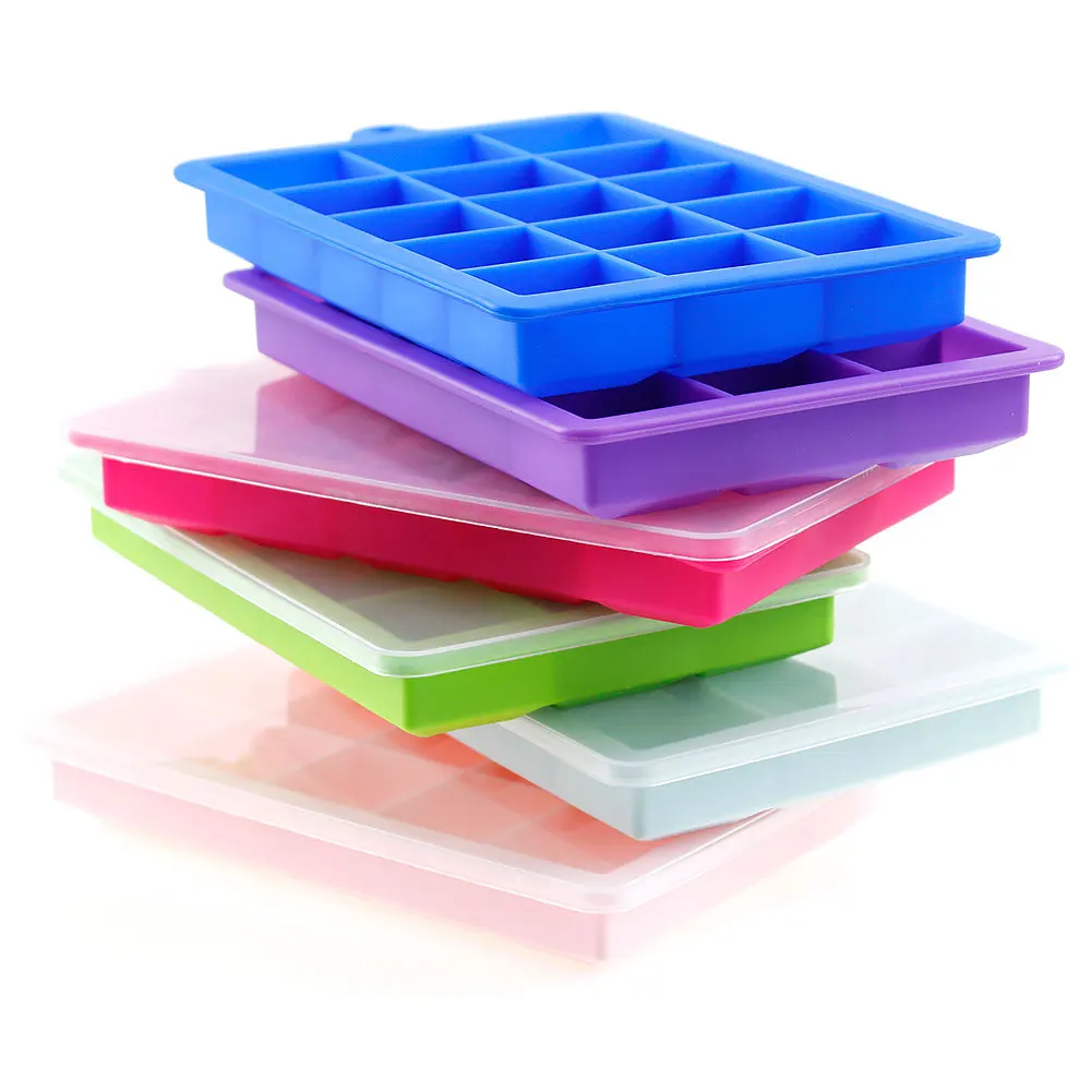 Silicone world Silicone Ice Cube Mold 15/24 Grids Square With Lids Trays Icecream Cold Drinks Whiskey Cocktails Tools Ice Mold