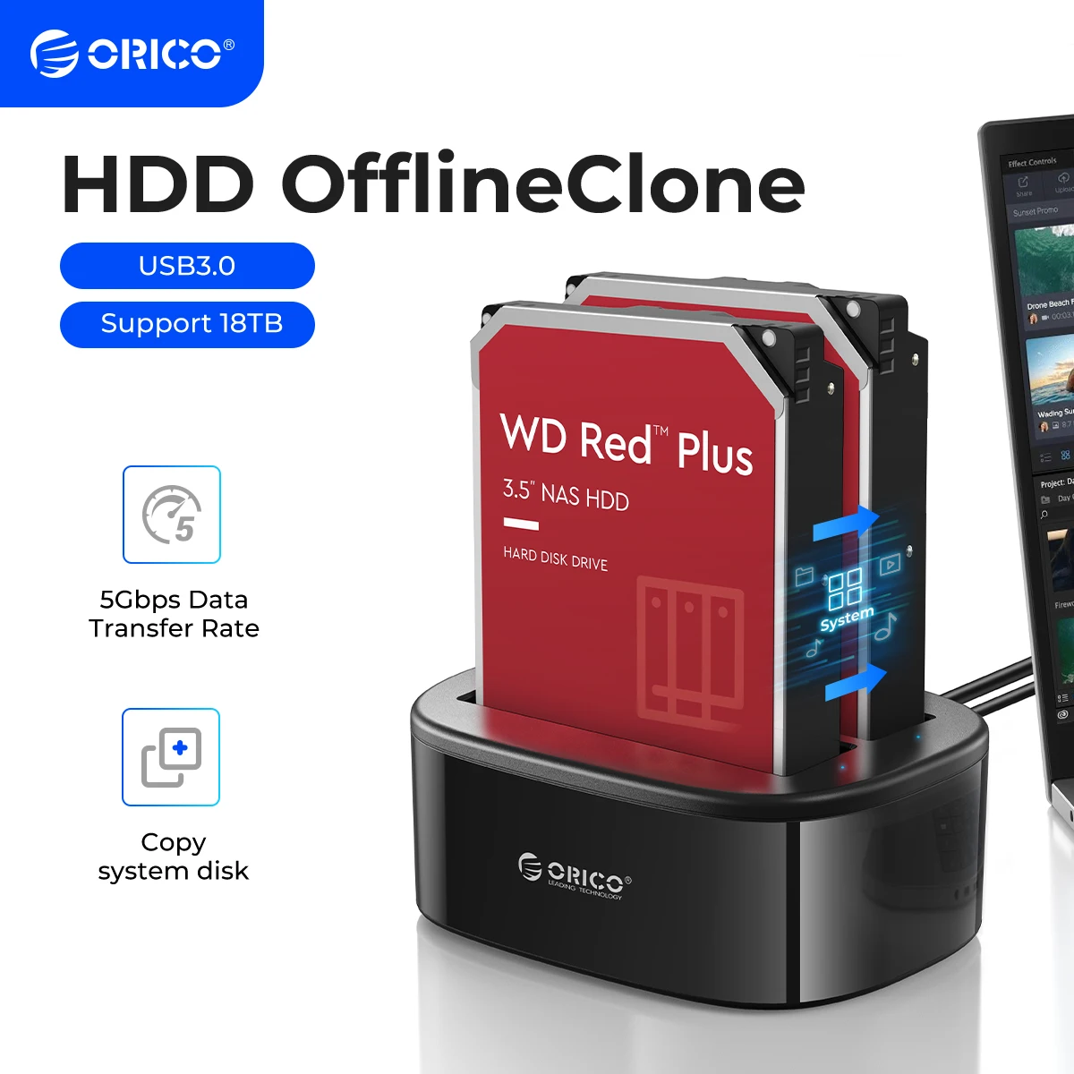 ORICO USB 3.0 на SATA двойной-Бей жесткий диск Док-станция для 2.5/3.5 дюймов HDD/SSD с форума клон Функция [протокола UASP]