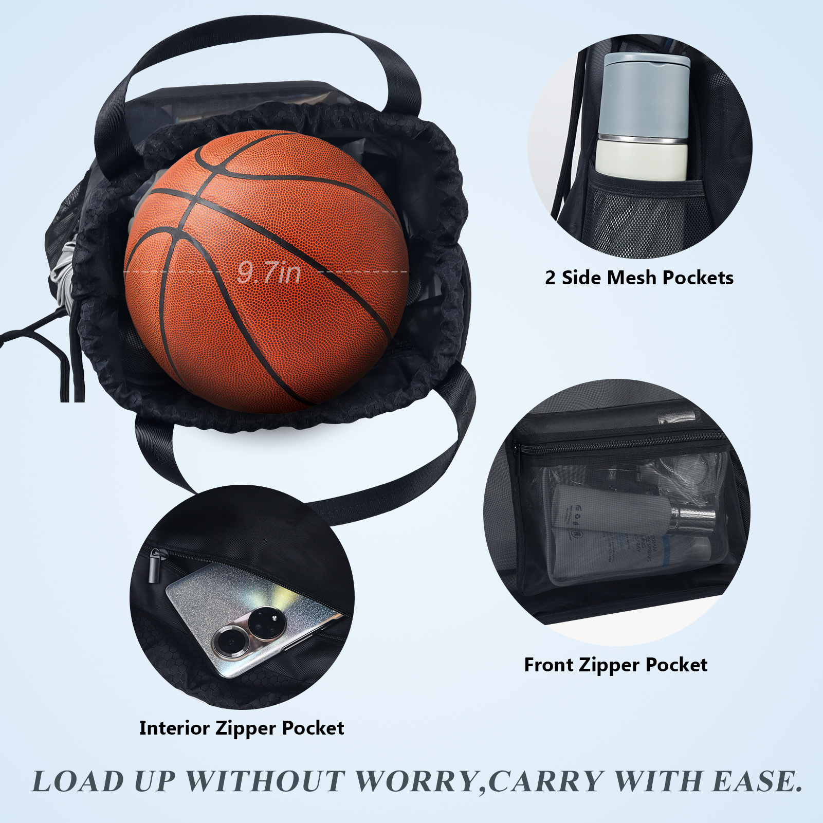 Aosbos Mesh Backpack for Men Women Casual Daypack Backpacks 35L Large Gym Drawstring Bags Semi-transparent for Travel Hiking