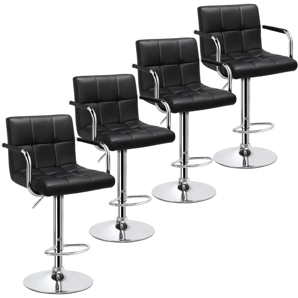 Bart Stools Set of 4, PU Leather Adjustable Barstools with Armrest, Counter Height Stool Chairs with Thickened Seat Cushion for