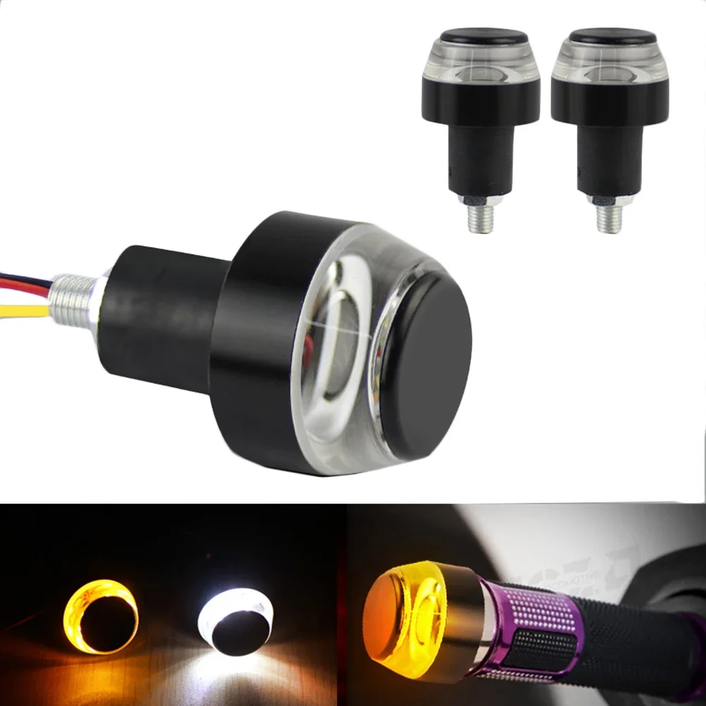 2 Stuks Motorfiets Led Stuur End Richtingaanwijzer Wit Geel Flasher Handgreep Bar Blinker Zijmarkeringslamp verlichting 12V