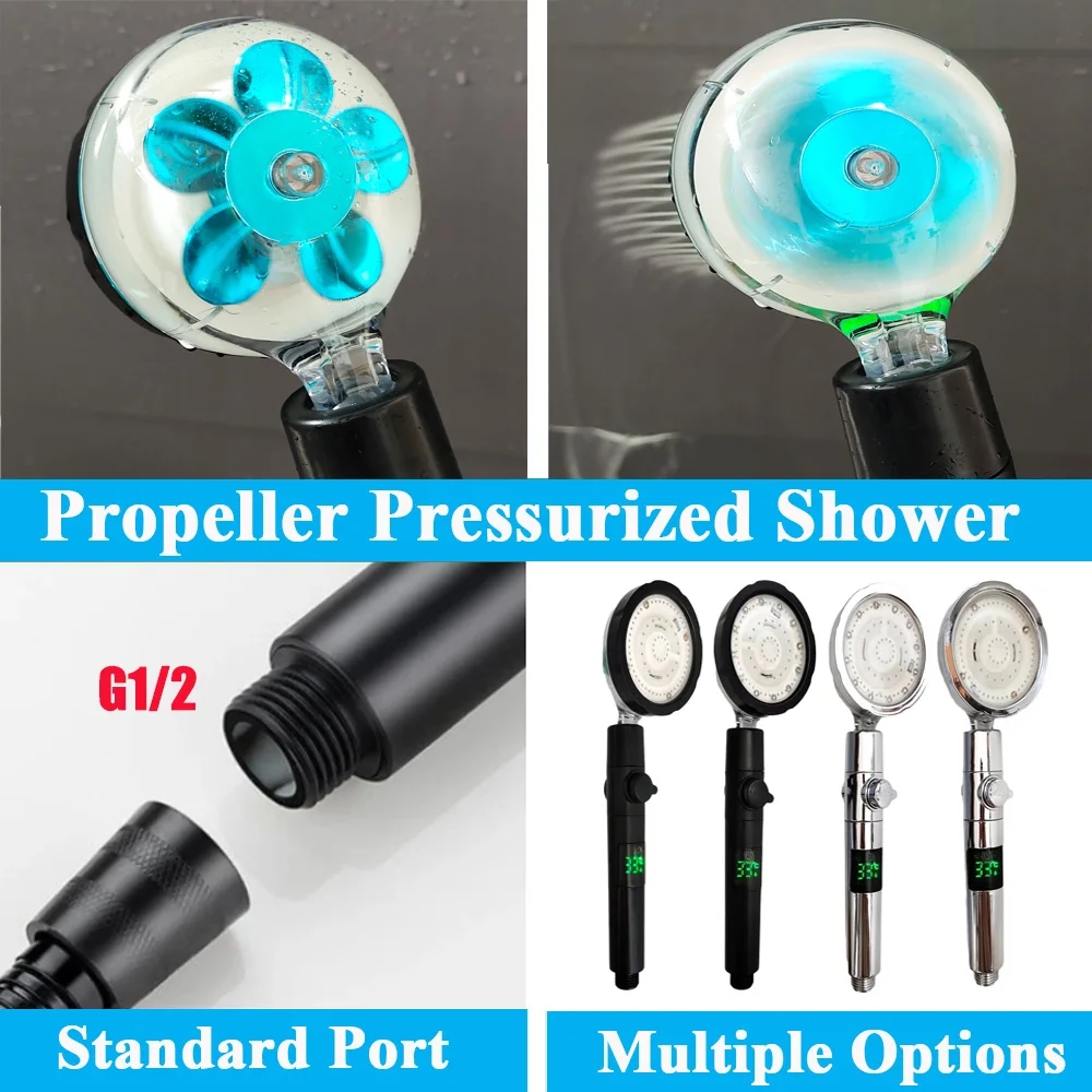 Cabezal de ducha con pantalla Digital LED, Control de temperatura, ventilador colorido, boquilla de pulverización, lluvia de alta presión, ducha de baño