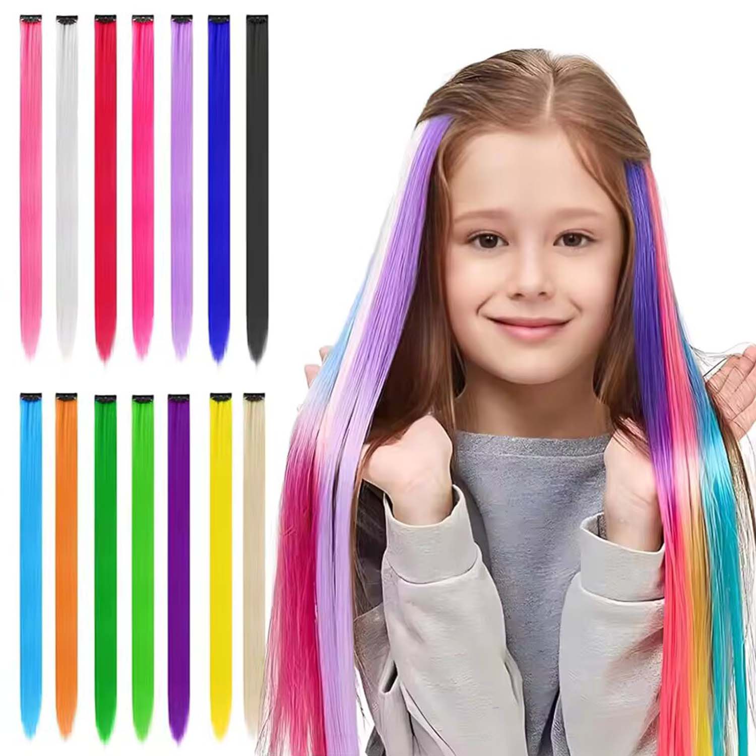 Synthetic 10PCS Clip in Hair Extensions for Women Girls Kids Colored Party Highlights Extensions Multi-colors Straight Hair