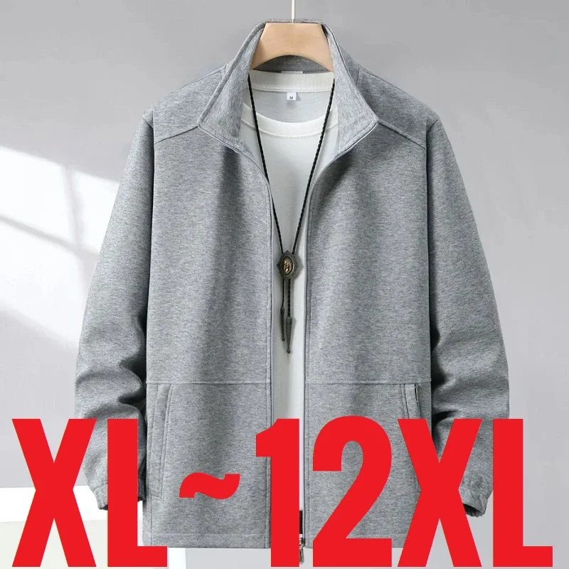 Jaqueta masculina de primavera, tamanho extra grande, gola, zíper, casaco masculino plus grande 10xl 12xl, solto, casual, moda, roupa de trabalho, agasalhos
