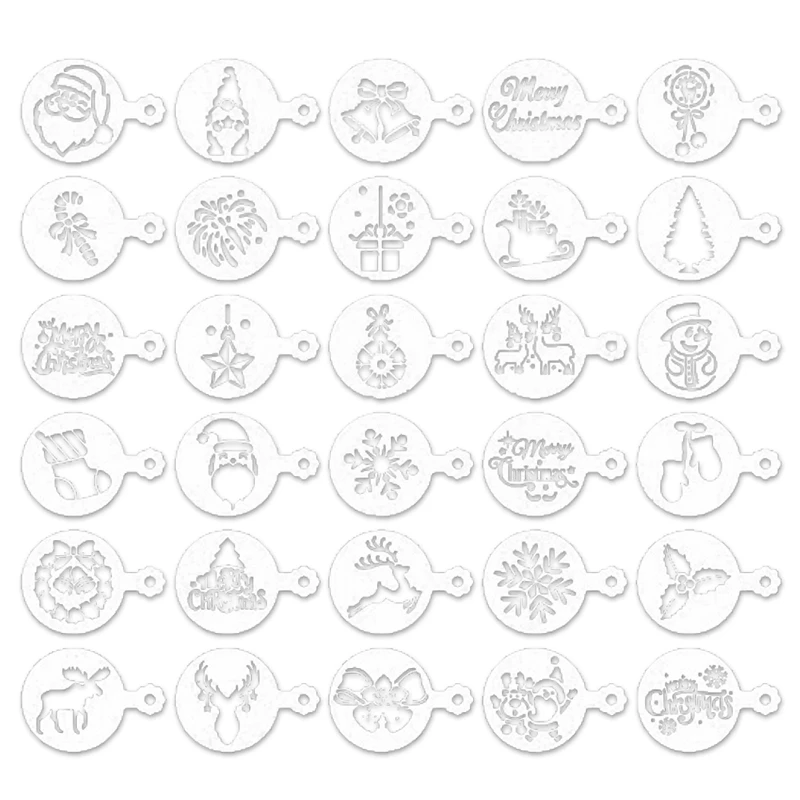 30ชิ้นคุกกี้เค้กแม่แบบลายฉลุกาแฟ Reusable ภาพวาดเค้ก Stencil แม่แบบลายนูนแม่พิมพ์