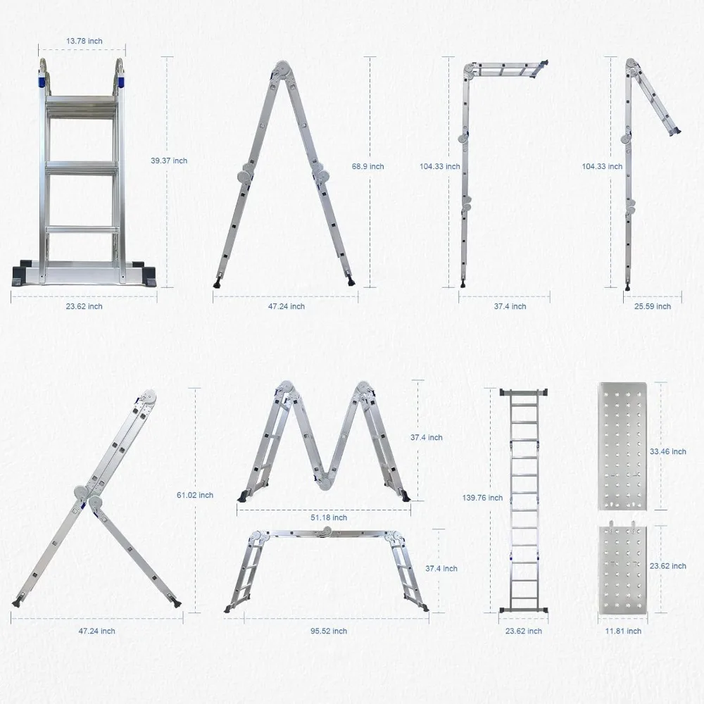 Folding Step Ladder, Multi-Purpose Folding Adjustable Telescoping Aluminium Extension Ladders for Home and Industrial