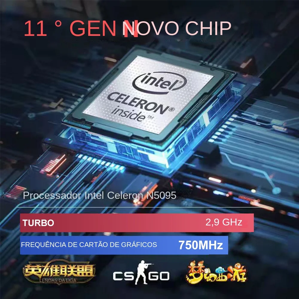 CARBAYTA-PC Notebook Portátil, 15.6 Polegada Tela IPS, 16GB de RAM, Intel 11th Celeron N5095, Netbook, Windows 10, 11 Pro, Escritório