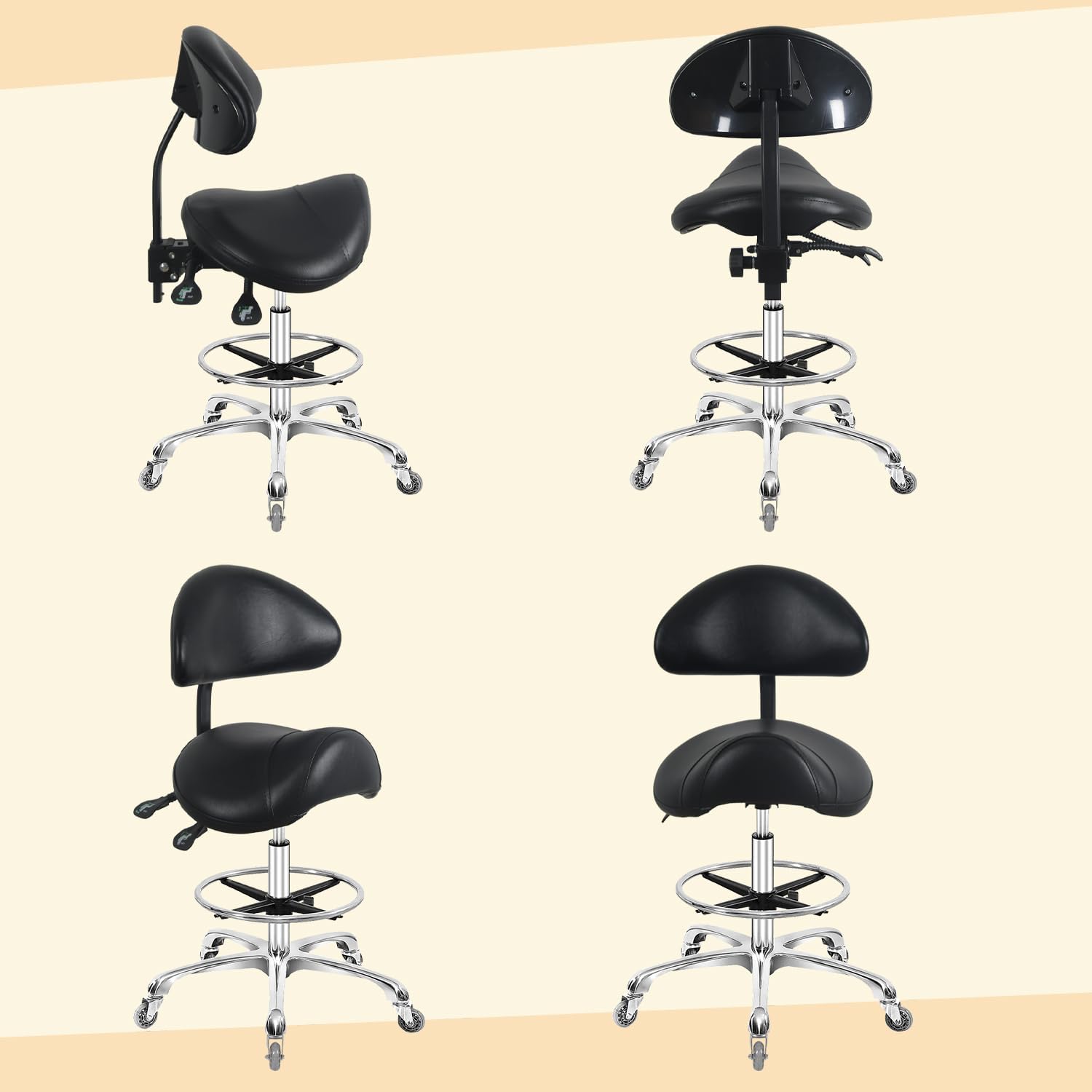 Hydraulic Rolling Swivel Adjustable Stool Chair for Salon Spa Beauty Massage Dental Clinic Home Office Use(Black)