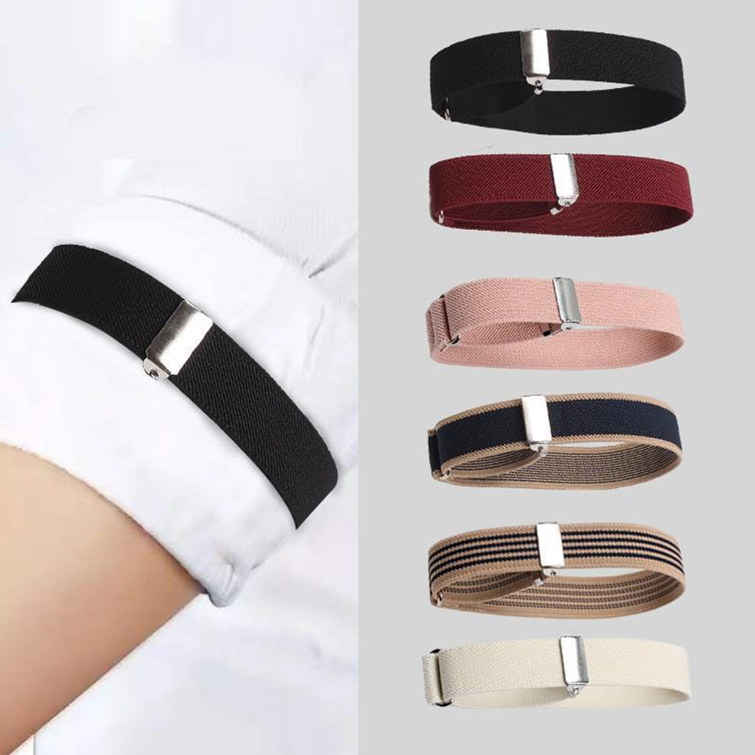 Puños de brazo ajustables para hombre y mujer, accesorios de ropa de boda y fiesta, brazalete elástico, soporte de manga para camisa