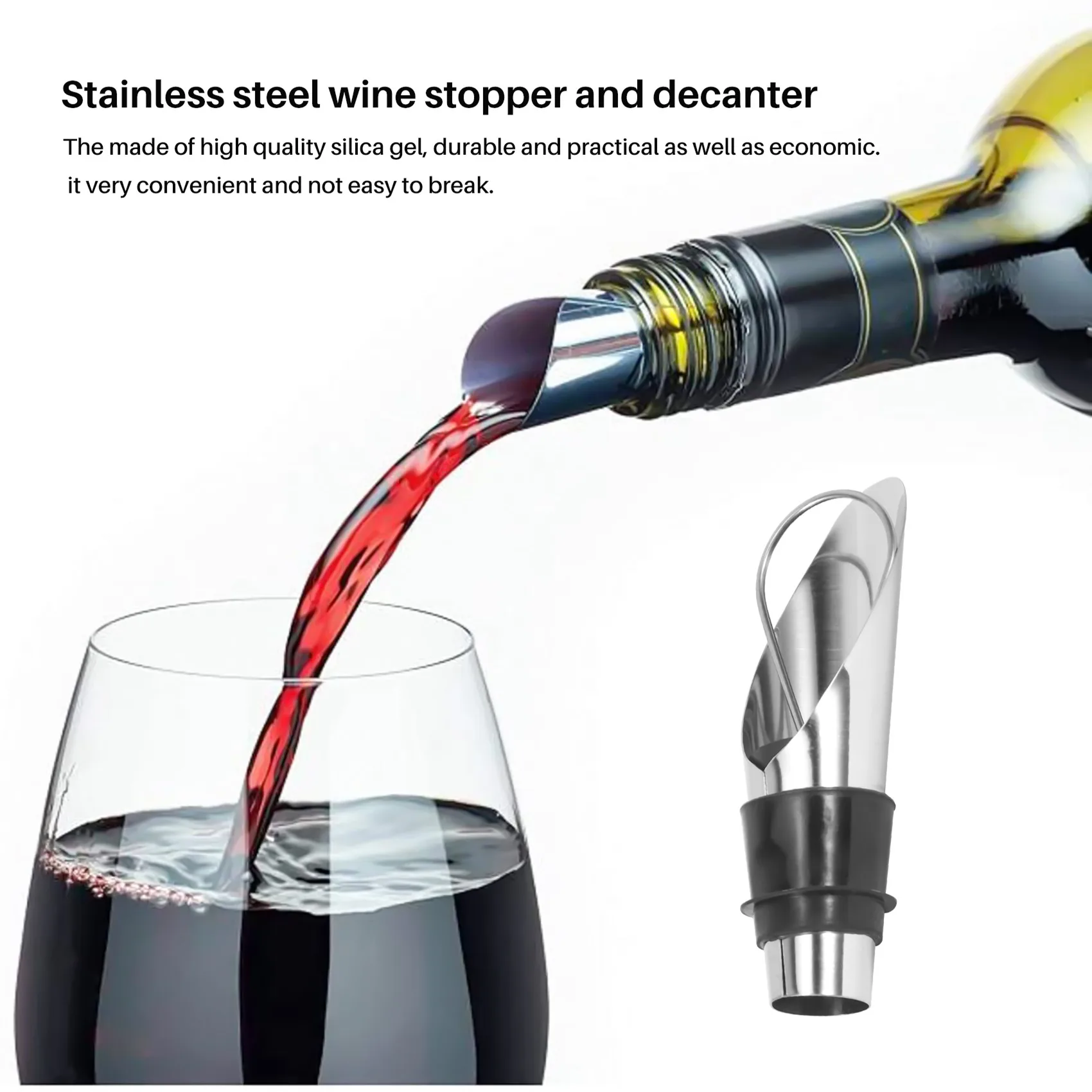 ใหม่ล่าสุดสแตนเลสสตีลไวน์ Pourer โลหะไวน์เทท่อระบายน้ํา Bar Home ชุดไวน์ไวน์ Stopper แชมเปญ Stopper