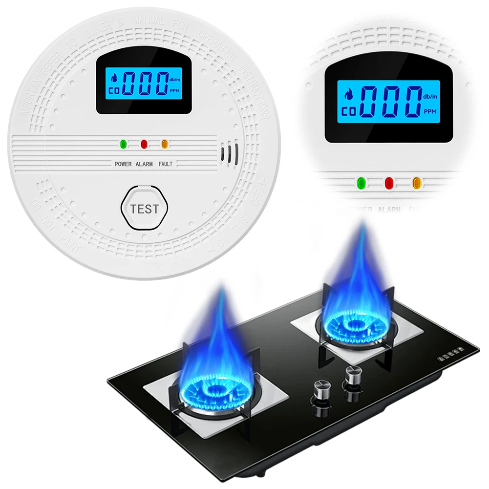 2-in-1 CO and Smoke Detector LCD Digital Display Carbon Monoxide Detector Sound Warning & LED Portable Fire Co Alarm