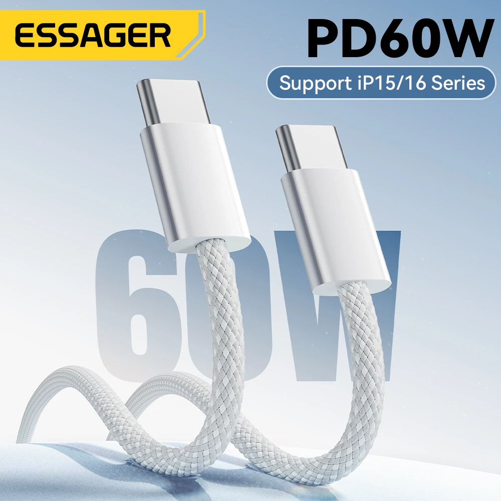 Essager 60 Вт USB C-кабель для iPhone 16 15 Plus Pro Max Xiaomi Кабель типа C для Macbook Pro iPad PD Кабель для быстрого зарядного устройства Type-C