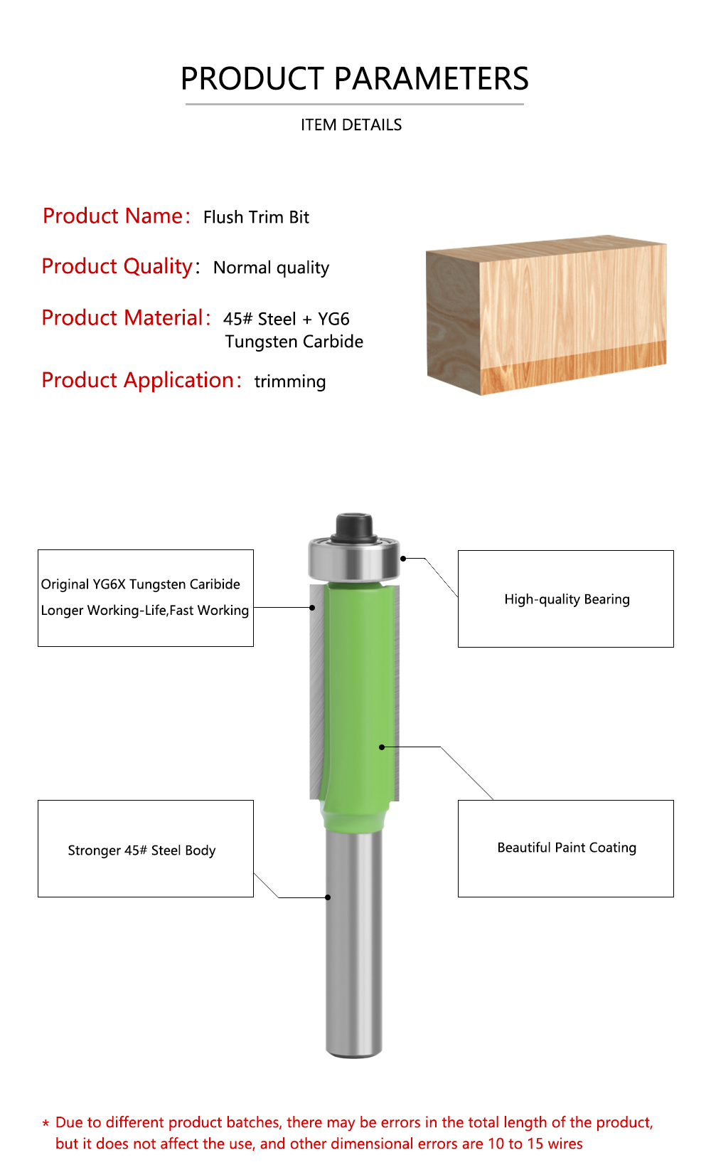 LAVIE 8mm Schaft Hellgrün Flush Trim Router Bit mit Lager für Holz Vorlage Muster Bit Wolframkarbid Fräser