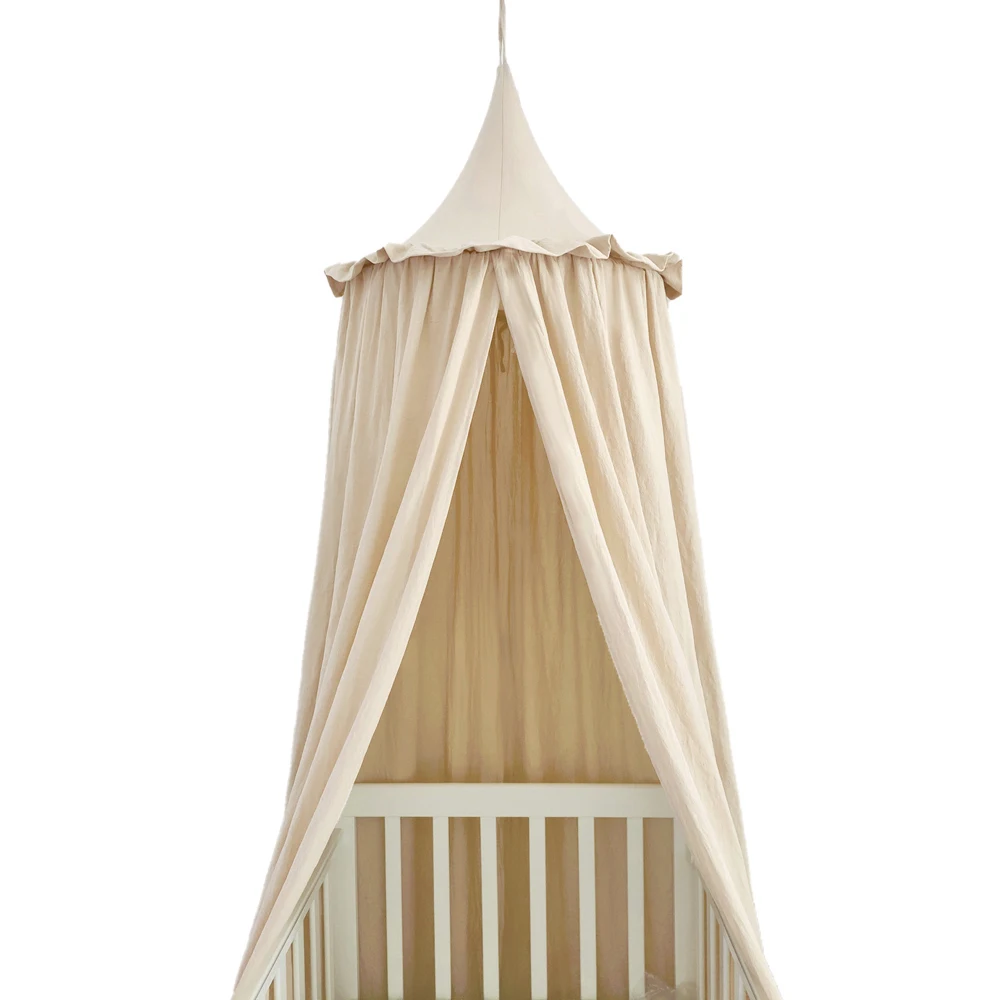 Kids Bed Canopy with Frills Cotton Cover Net for Baby Crib Reading Nook Curtain Hideaway Hanging Round Tent Nursery Room Decor