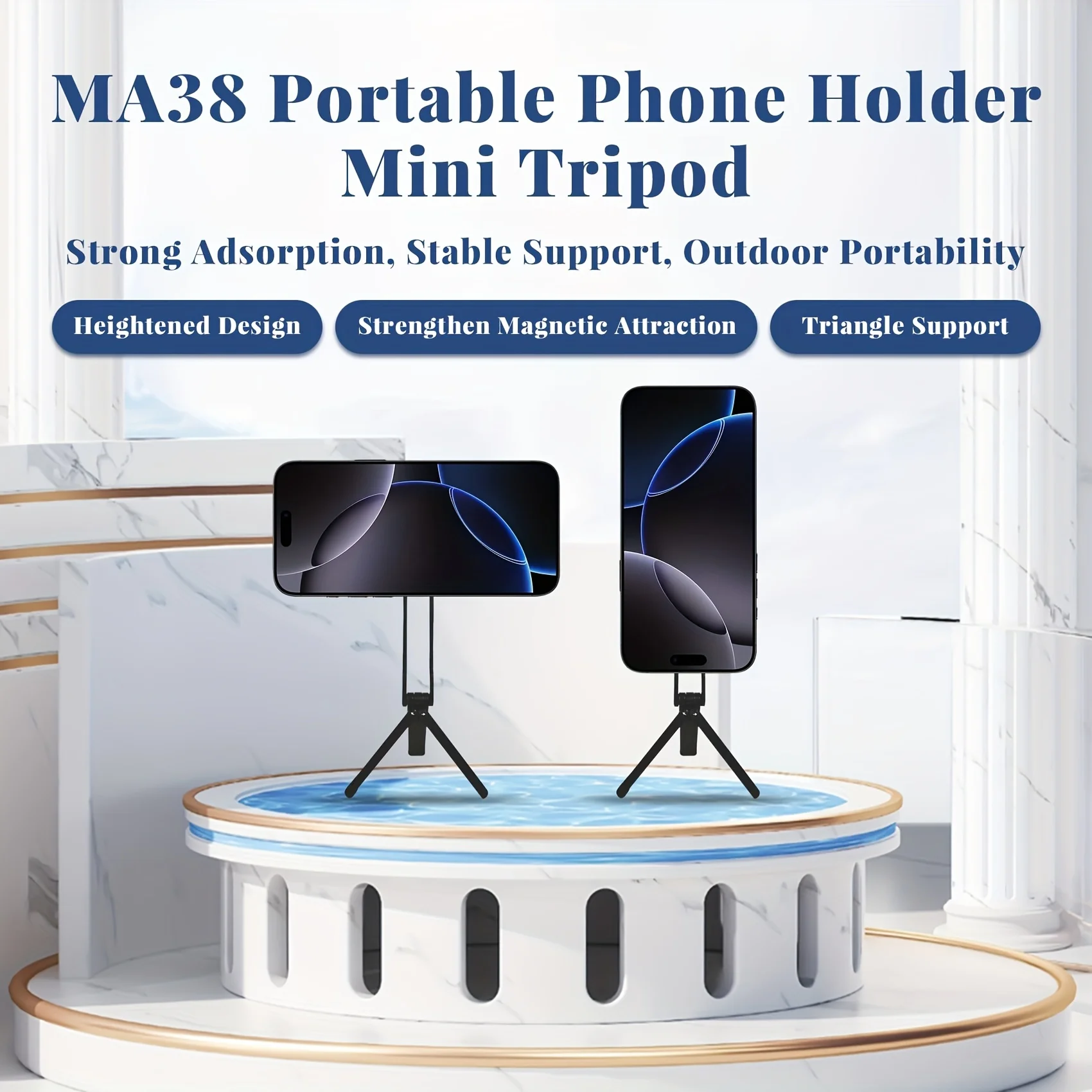 Alloy phone tripod safety buckle, suitable for iPhone portable double-sided magnetic tripod desktop phone handle holder