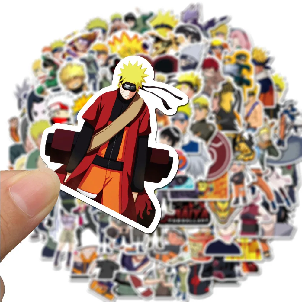 100 Uds pegatinas de Naruto no repetidas Uzumaki Naruto Kakashi Uchiha Sasuke Itachi Kawaii dibujos animados juguetes adhesivos impermeables