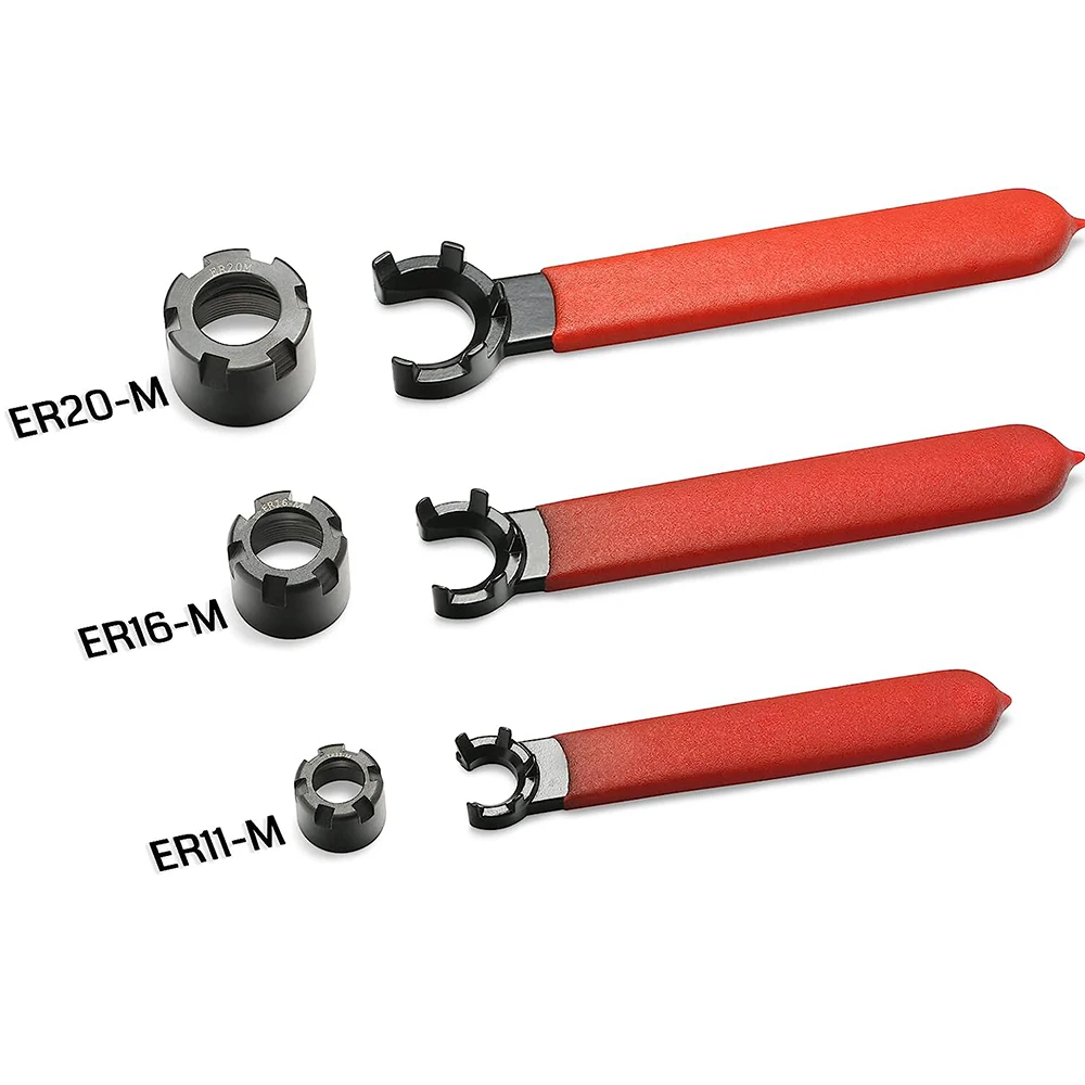 Set Collet bit Router CNC, mur penjepit Collet dan kunci pas, ER11-M, ER16-M, Chuck Collet tipe ER20-M