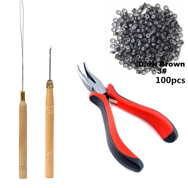 I-Tip Haarverlängerungs-Werkzeug-Set mit Zange, Zughaken, Perlengerät, 100 Stück, 5 mm, Mikroglieder, Ringe, Perlen, Haarverlängerungszubehör