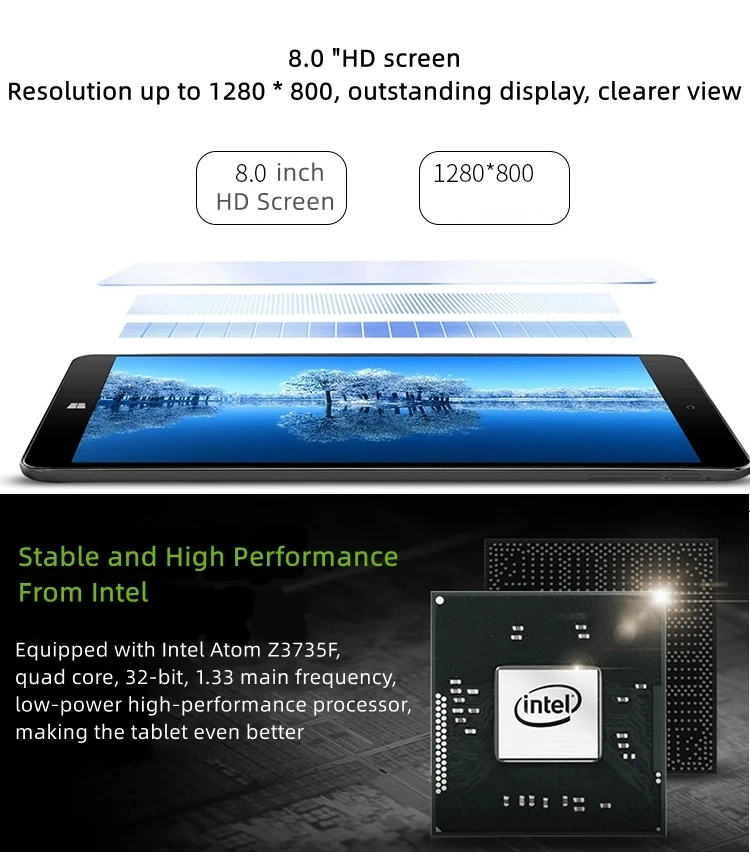แท็บเล็ต8นิ้ว AR1วินโดว10ขนาด1280x800 IPS WiFi แรม32GB ROM Z3735F Intel Quad Core