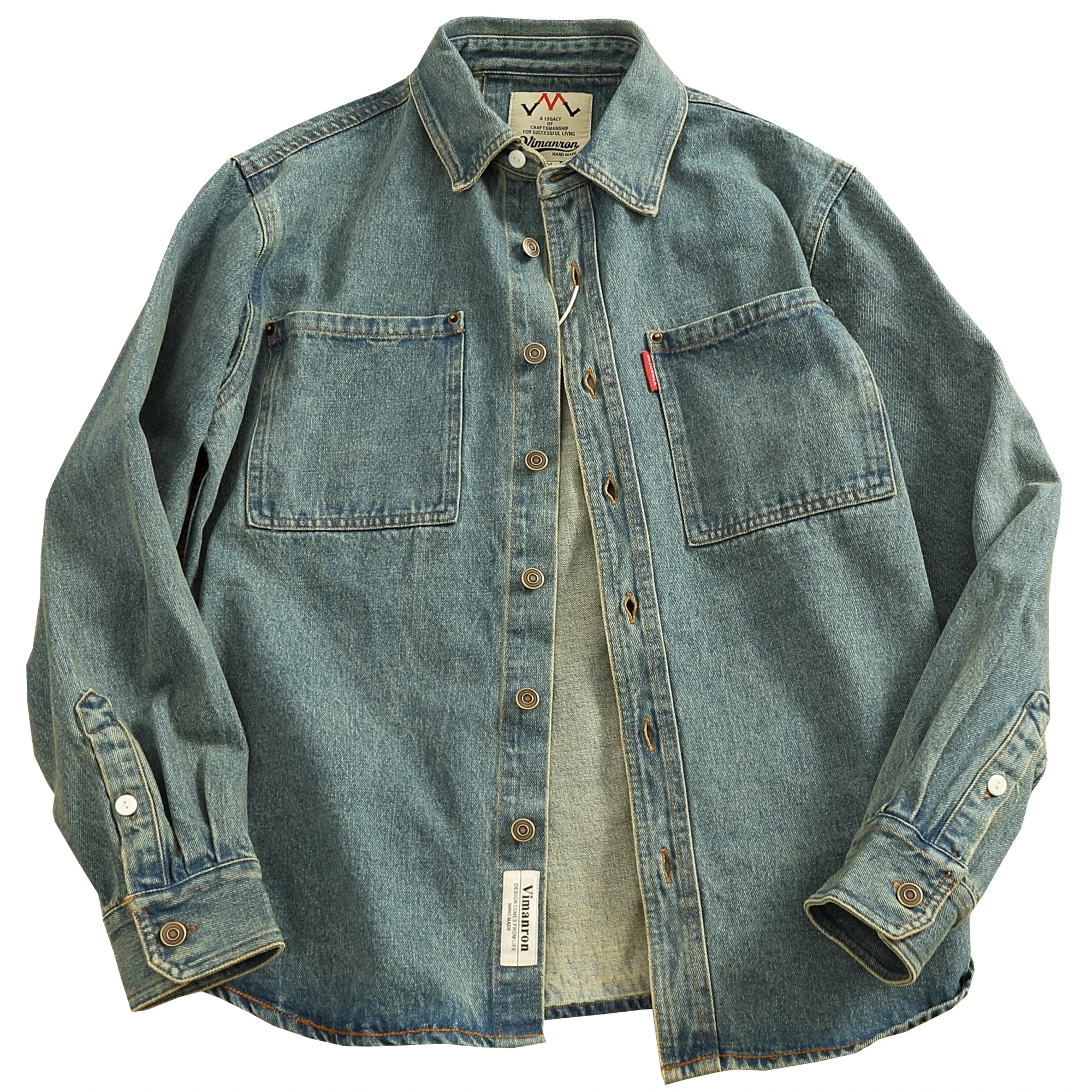 American Casual Men's Long Sve Denim irt Pure Cotton Heavyweight Waed Vintage Workwear Layering irt Jaet