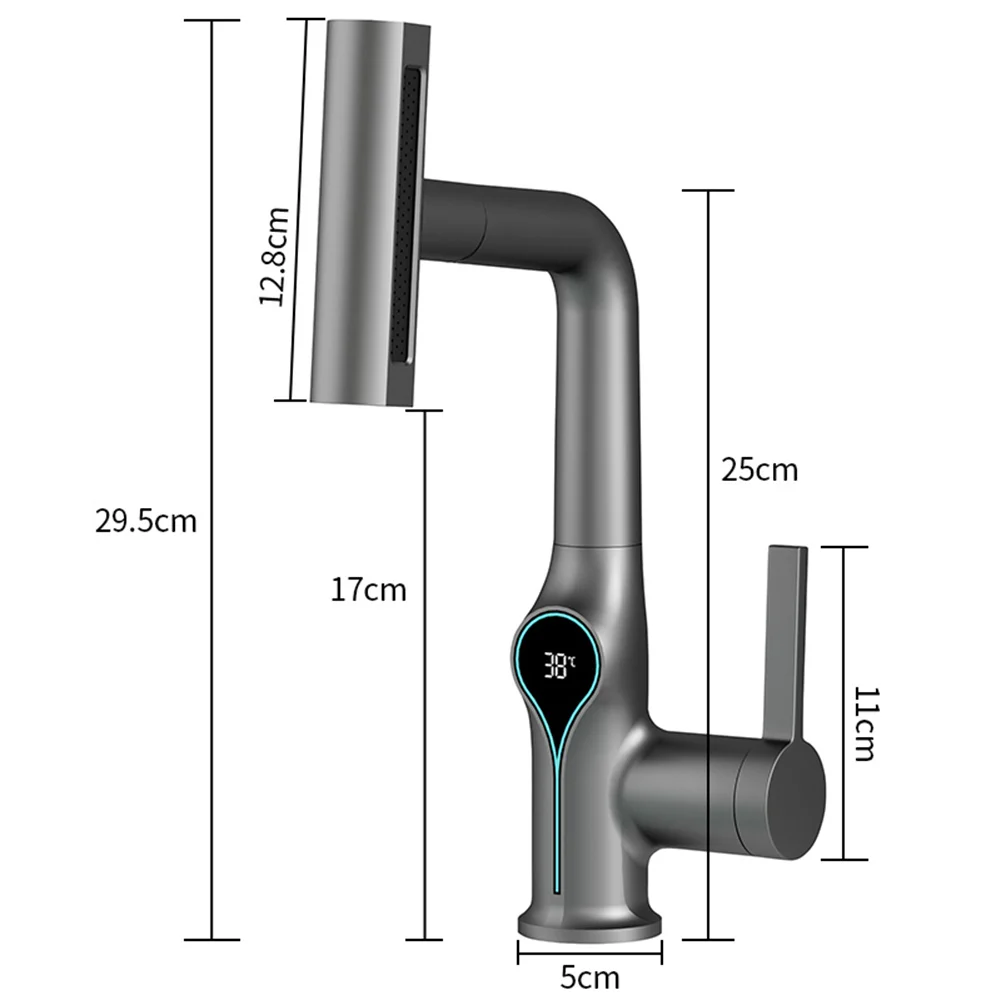 Wasserfall Temperatur Digital Display Becken Wasserhahn Lift Up Down Stream Sprayer Heißes Kaltes Wasser Waschbecken Mixer Waschen Wasserhahn Für Badezimmer