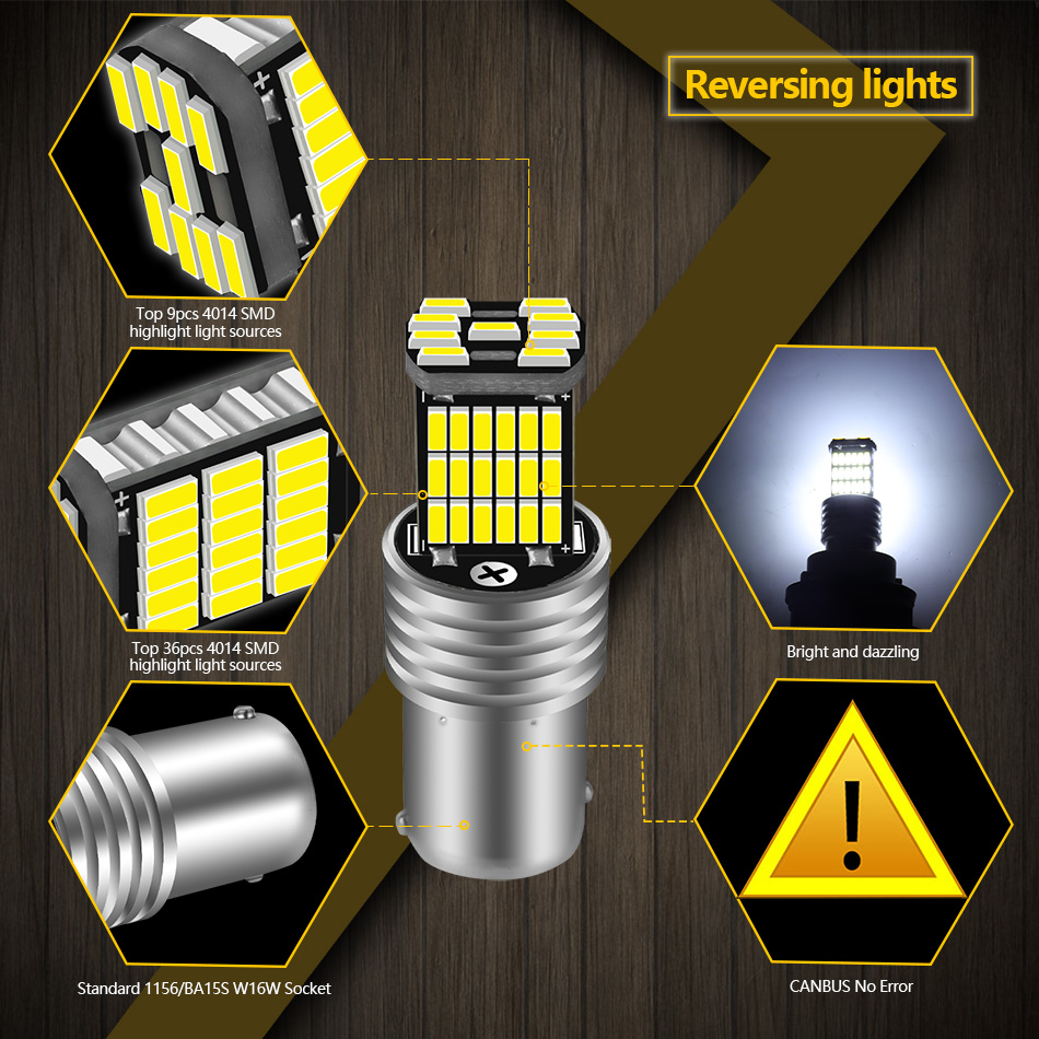 Aileo 2 uds 1156 BA15S P21W bombilla LED de luz de marcha atrás 45 Uds 4014SMD para VW Passat B5 B6 Golf Canbus lámpara automática sin errores DC 12V
